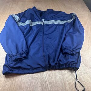 Tek Gear XL Navy Windbreaker Jacket Reflective Stripe Lightweight Zip Up